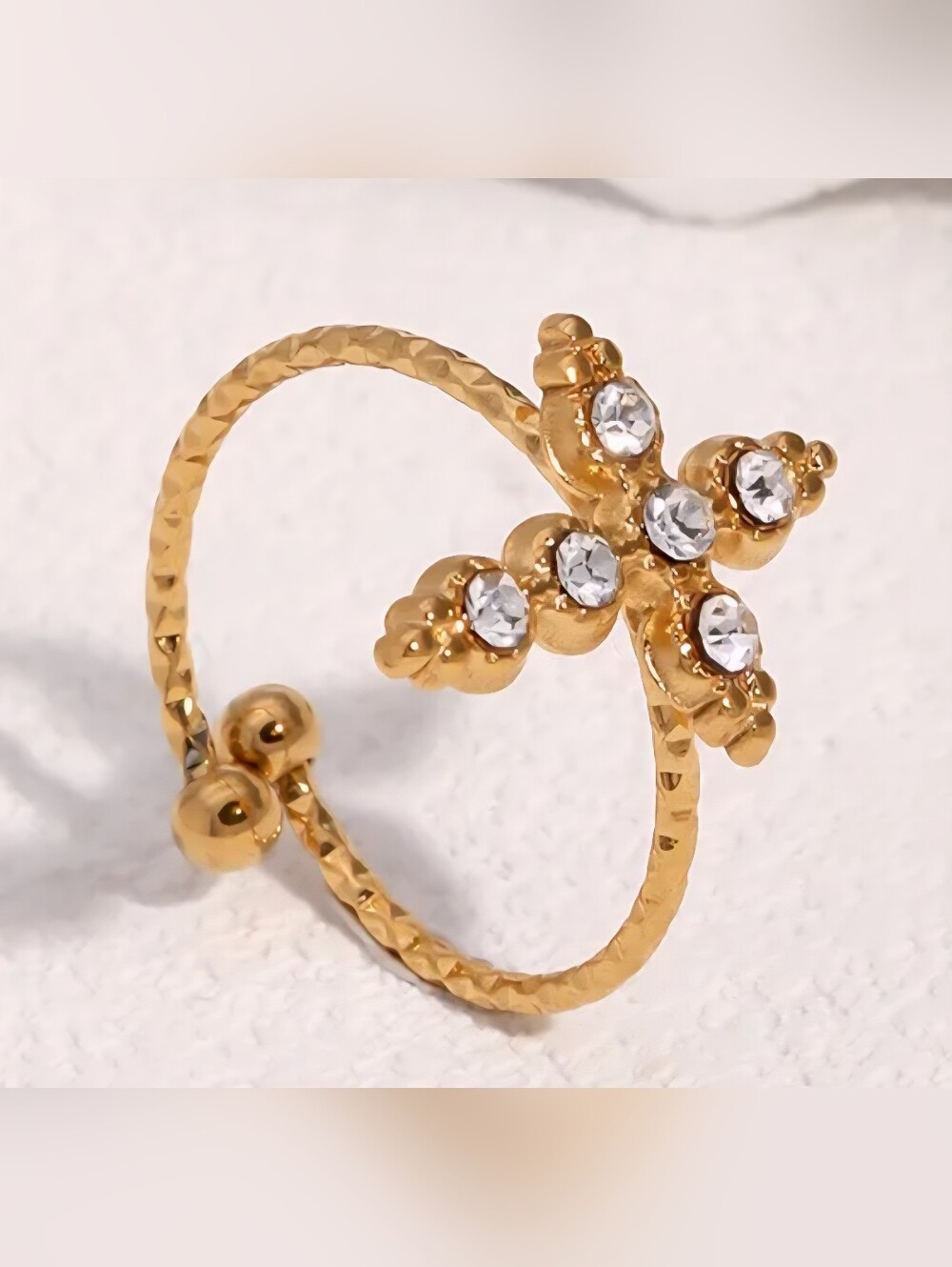 Gold Plated Cross Adjustable Ring - Women's Fashion Jewelry